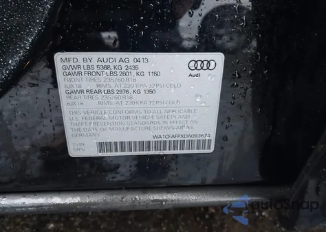 2013 Audi Q5 2.0T Premium из США, поврежденный, VIN WA1CFAFPXDA093674